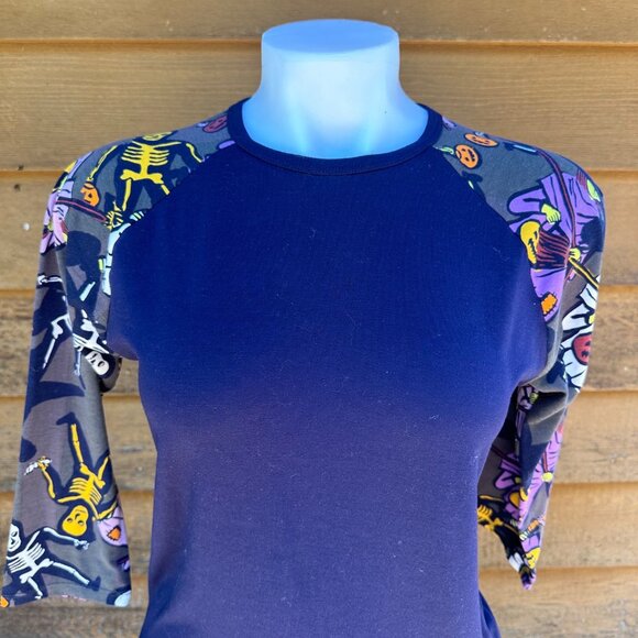 Lularoe Halloween Print Baseball Tee Blue 3/4 Sleeve Shirt Size XS - Picture 2 of 8